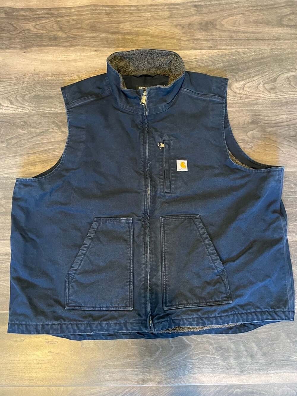 Carhartt Washed Duck Sherpa-Lined Mock-Neck Loose Fit Vest Dark Navy 3XL